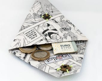 Dragon Ball Super comic wallet: handmade recycled tetra pak coin purse