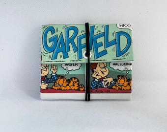 Carteira de quadrinhos Garfield feita à mão: presente ecológico Tetra Pak reciclado