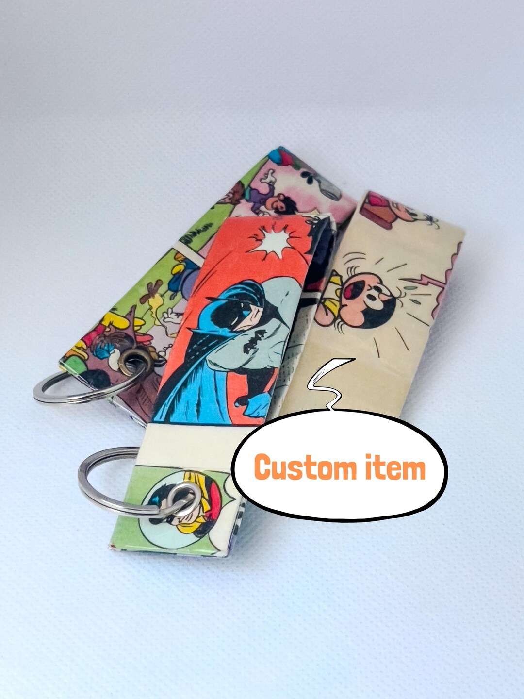 Handmade Comic Book Keychain: Recycled Tetra Pak, Custom Comic Gift - Etsy
