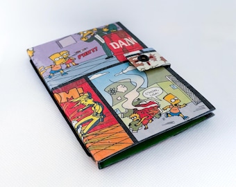 Simpsons stripboek paspoorthoes: handgemaakt, gerecycled Tetra Pak ecologisch cadeau