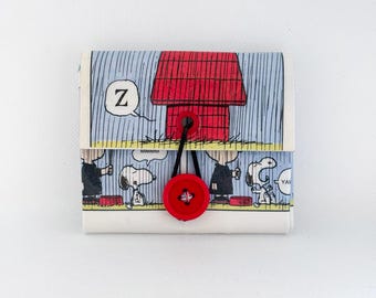 Snoopy & Peanuts-portemonnee: geüpcycled stripboek, handgemaakt zero waste