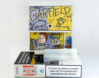 Handgemaakte Garfield Comic-sigarettenkoker - geüpcycled Tetra Pak-portemonnee