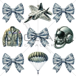 Militärische Luftfahrt Digitale Clipart | Camouflage Bow, Kampfjet, Pilotenhelm | Patriotische Sublimationsdruck PNG für Army Family & veterans
