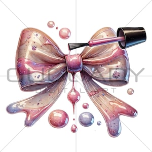 Pink Glitter Nail Polish Bow PNG: Glam Salon Clipart (Digital Download, 300 DPI)
