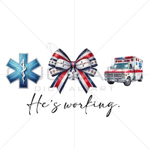 Er arbeitet EMT PNG | Stern des Lebens Krankenwagen Clipart | Vaterländische EMS Bow | Ersthelfer Sublimationsdesign