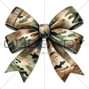 Military Camo Bow PNG, Camouflage Ribbon Clipart, Army Style Bow Digital Download, Sublimation File for Tumbler Shirt Decor