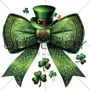 St. Patrick’s Day Green Bow PNG | Shamrock Ribbon & Leprechaun Hat Clipart | Digital Download