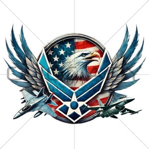 USAF PNG, US Air Forces Sublimation Design, Bald Eagle with American Flag and Fighter Jets, Patriotic Military Clipart for Veterans Day