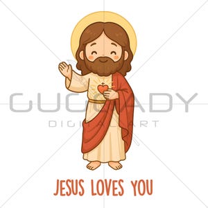 Gesù ti ama PNG / Design di sublimazione della Pasqua cristiana / Adorabile clipart di Gesù