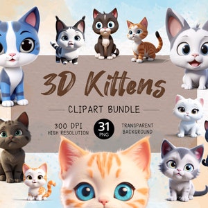 Whisker Wonder: Adorable 3D Kitten Clipart Bundle - Perfect for Commercial Use!