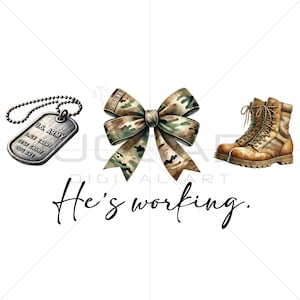 Digital Military He&#39;s Working Kit: Army Boots & Patriotic Camo Bow Clipart