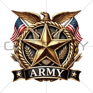 US Army PNG, Military Star Badge Clipart, American Eagle Patriotic Digital Download, Veteran Appreciation Sublimation Design