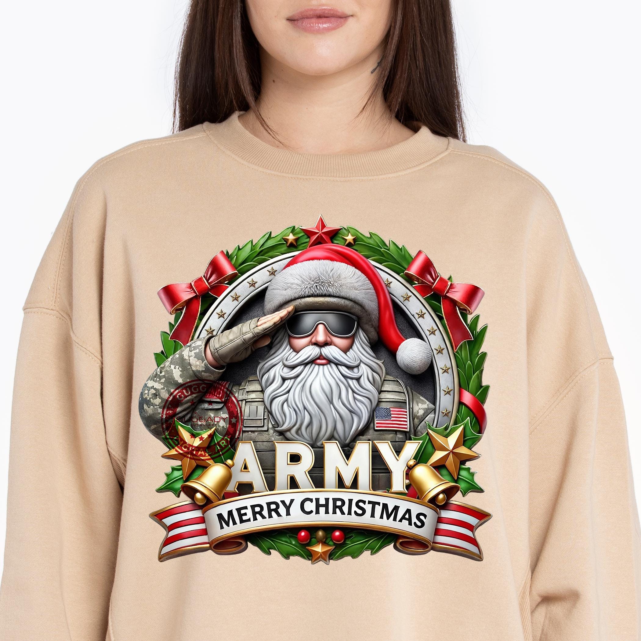 Saluting Santa Military Christmas Ornaments| Tree Buddees Soldier Santa Claus Camouflage Clothes Tabletop Christmas Decor American flag main image 2