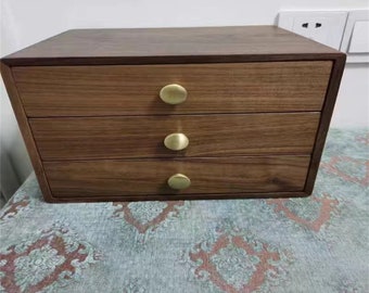 Black Walnut Wooden Storage Box: Multi-layered Organizer