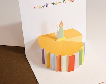 May include: A pop-up birthday card with a colorful cake and a single candle. The card reads "Happy Birthday To You".
