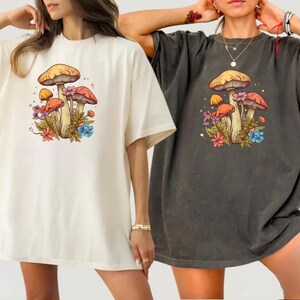 Mushroom Comfort Colors Shirt, Vintage Mushroom Tee, Cottagecore Folk Art Shirt, Retro Mushroom Shirt, Trendy Gift, Play in Dirt Shirt Peace