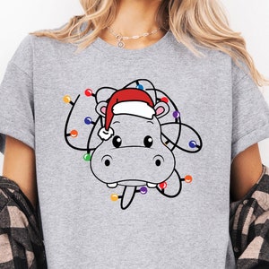 Camiseta de Natal de hipopótamo, eu quero um hipopótamo para o Natal, camiseta de hipopótamo, camiseta fofa de hipopótamo, camiseta fofa de hipopótamo de Natal