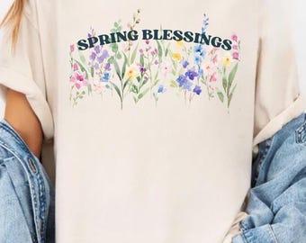 Spring Blessings Comfort Colors Shirt, Wild Flower Tee, Best Spring Shirt, Butterflies Shirt, Trendy Gift, Cozy Oversized Tee, Vintage Mama