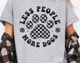 Camiseta retro de moda "Menos gente, más perros", camiseta vintage para amantes de los perros, camiseta para mamás de perros, camiseta vintage para amantes de los perros, camiseta para papás de perros, camiseta cottagecore para perros