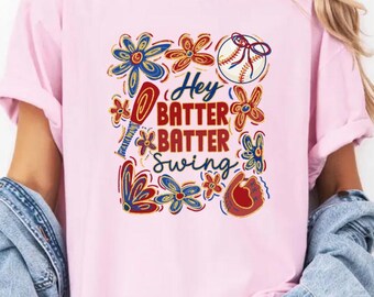 Comfort Colors® Maglietta da baseball retrò vintage divertente per mamma, maglietta da baseball Hey Batter Batter Swing, maglietta da baseball vintage per mamma, maglietta da mamma popolare