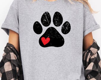Vintage Retro Dog Paw Heart Shirt, Retro Fun Dog Mama Shirt, Vintage Dog Lover Shirt, Dog Dad Shirt, Vintage Dog Mom Shirt, Dog Lover Gift