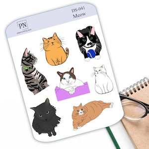 DS-041 | Meow Sticker Sheet | Kitty Sticker Sheet | Planner Sticker | White Matte | Decorative Sticker | Cat Stickers
