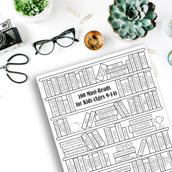 Reading Challenge | Kids Reading List | Ages 9-14 | Book Worms | Summer Reading List | Best Kids Books | Letter | 8.5 x 11 inches