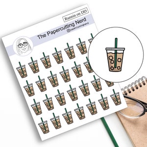 DS-013 | Folha de adesivos de café gelado | Runnin no DD <br>de <br> Entrega Rápida? planejador adesivo | Branco Fosco | Adesivos Decorativos | Amantes do café