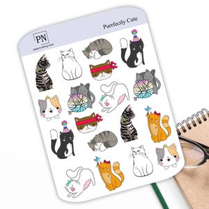 Purrfectly Cute Sticker Sheet | Kitty Sticker Sheet | Planner Sticker | White Matte | Decorative Sticker | Cat Stickers