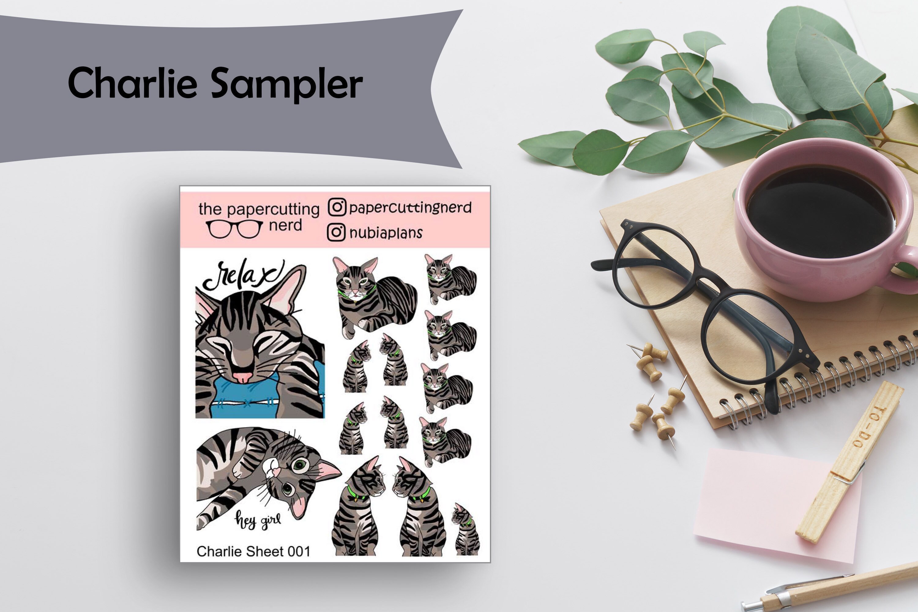 DS-037 Charlie Sampler | Grey Tabbie Cat Stickers - Etsy