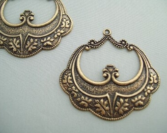 Chandelier earring jewelry findings Art Deco antique gold Vintage style Brass Filigree Jewelry Findings Large hoop Earring Pendant