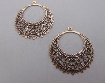 Art Deco antique gold Vintage style Brass Filigree Jewelry Findings Large hoop Earring Pendant