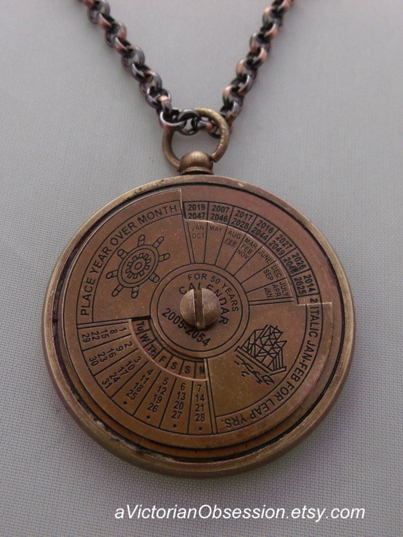 Time piece Brass Nautical 50 Year Calendar Pendant Ship image 2