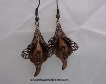 Calla Lilly bronze antique gold Chandelier earrings