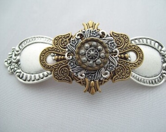 SteamPunk Victorian Vintage Button barrette hair clip