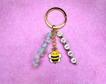 Personalised Crystal Keyring | Rose Quartz | Aquamarin| Morganite | Ametist | Rainbow |  Name | Keys | Charms | Spiritual | Evileye |