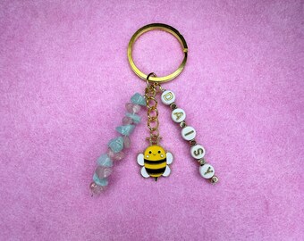 Personalised Crystal Keyring | Rose Quartz | Aquamarin| Morganite | Ametist | Rainbow |  Name | Keys | Charms | Spiritual | Evileye |