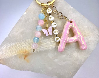 Personalised Crystal Keyring | Rose Quartz | Aquamarin| Morganite | Ametist | Rainbow |  Name | Keys | Charms | Spiritual | Evileye |