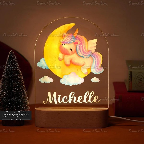 Veilleuse licorne avec nom personnalisé, Veilleuse licorne personnalisée, Cadeau personnalisé pour enfant, Décoration de chambre d'enfant, Lampe de chevet