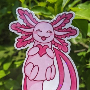 Lovey Axolotl | Waterproof Vinyl Holographic Sticker