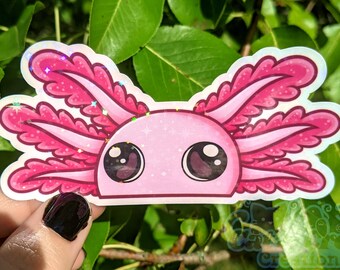 Peeking Axolotl | Waterproof Holographic Vinyl Sticker