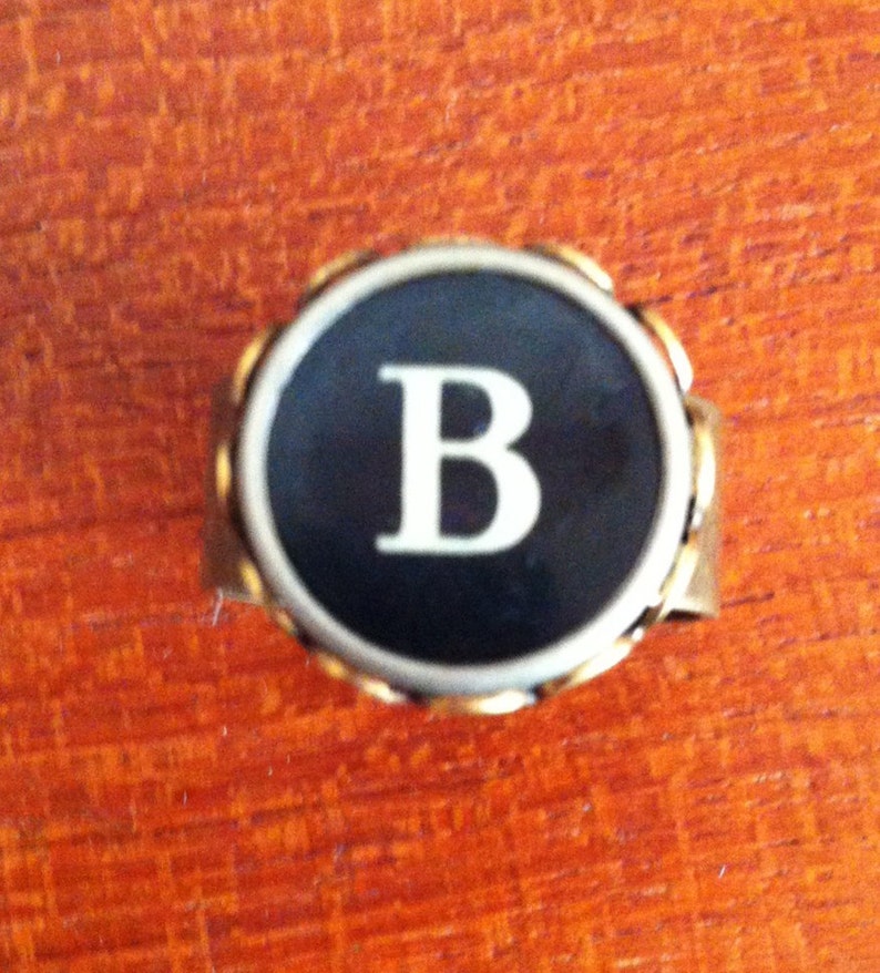 Initial ring typewriter key ring your initial in a bronze tone ring monogram ring custom made ring