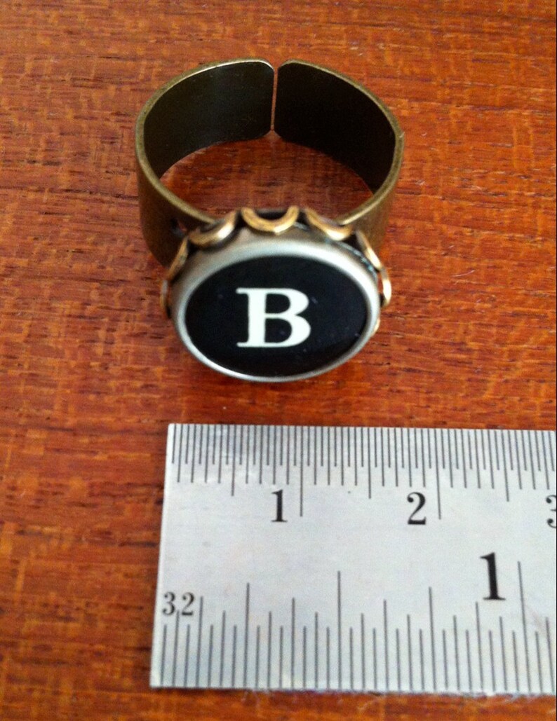 Initial ring typewriter key ring your initial in a bronze tone ring monogram ring custom made ring