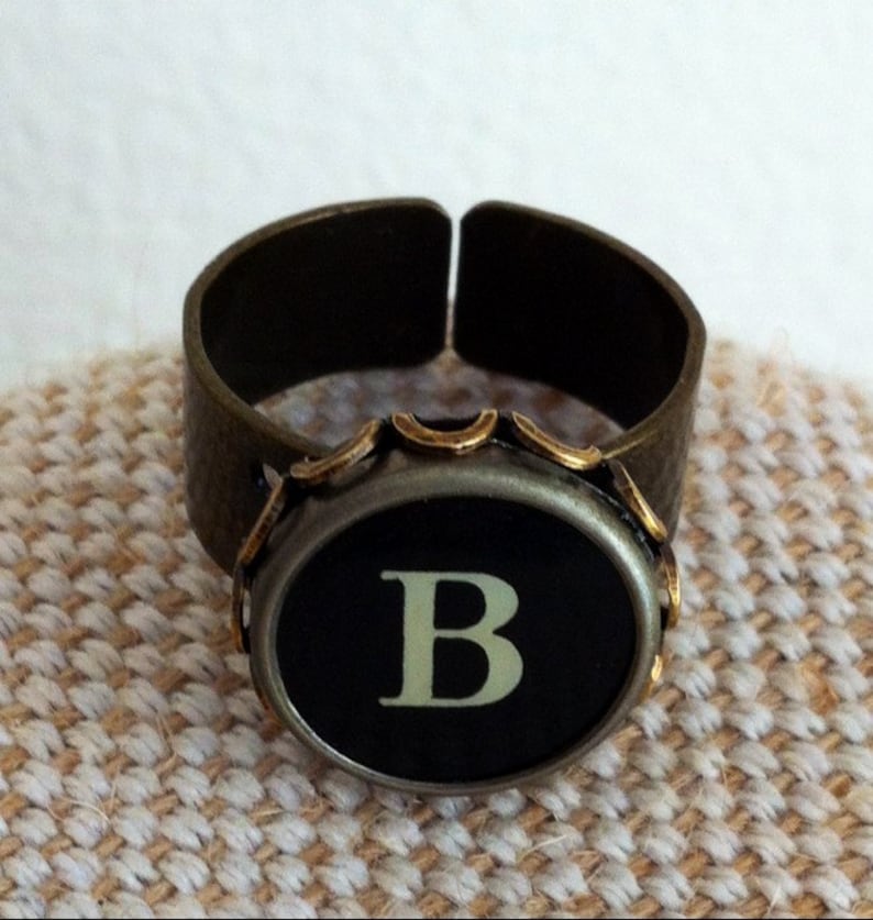 Initial ring typewriter key ring your initial in a bronze tone ring monogram ring custom made ring