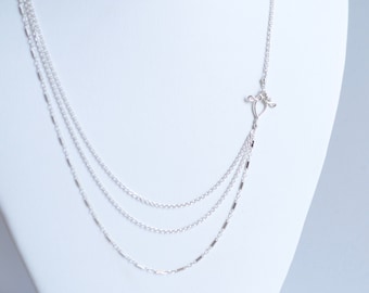 Draped Silver Chain, Delicate Layered Necklace, Multi Strand Necklace Mother's Day gift for her