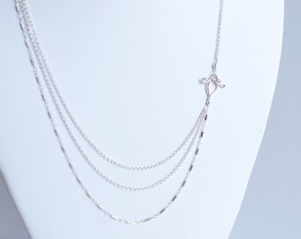 Draped Sterling Silver Multi Strand Necklace: Delicate Layered Chain