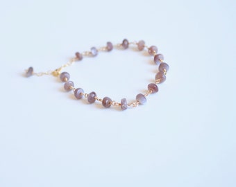 Brown Moonstone  and Gold Bracelet, Chocolate Moonstone Arm Candy, Australian Moonstone, Brown and Gold Bracelet