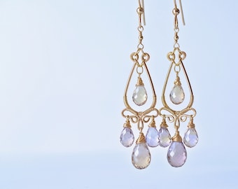 Ametrine Earrings, Gold Chandelier Earrings, Ametrine Stone Earrings, Gift Idea for Her, Mother's Day Gift, Bridal Jewelry