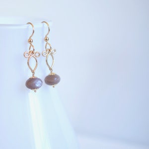 Brown Moonstone 14K Gold Filled Dangle Earrings