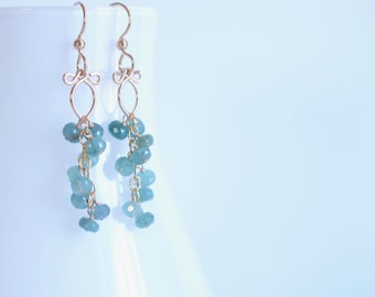 Grandidierite gemstone earrings, long aqua green gemstone dangles, lightweight cascading earrings,  Mother's Day gift